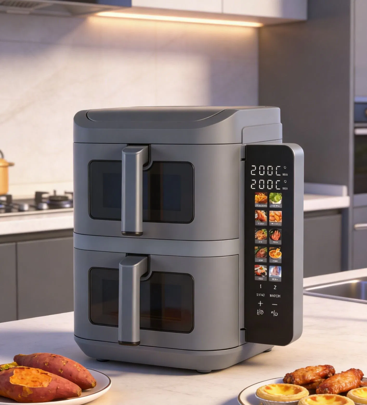 Air Fryer Household with Visible Window 11L Dual Stack Foldable Screen Air Fryer