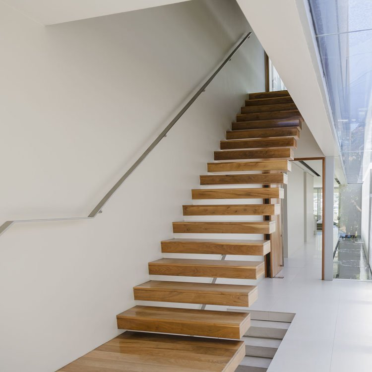 Wood Floating Stairs Hidden Stringer Design Modern Straight Staircase Slate Stairs
