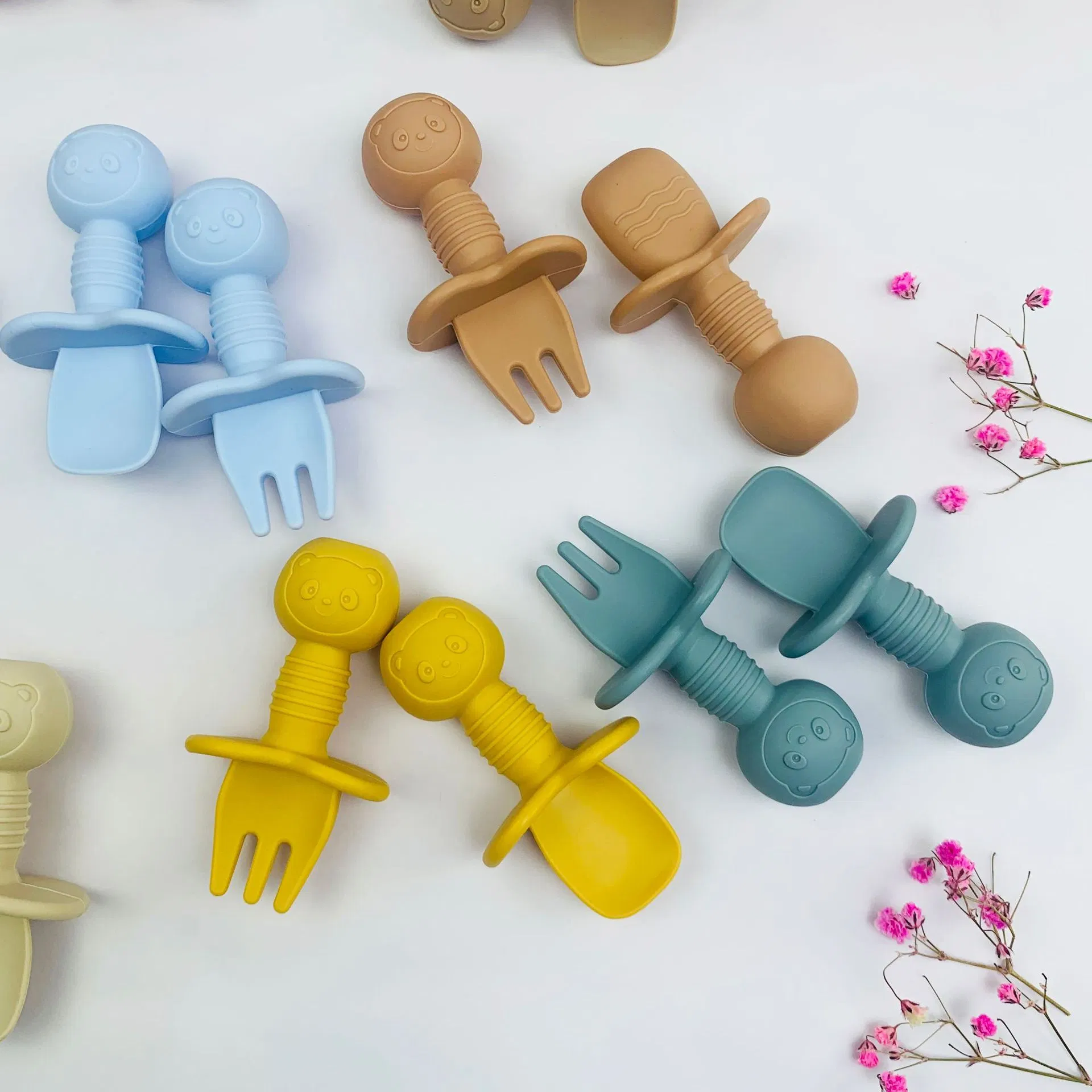 New Baby Products Baby Feeding Set BPA Free Silicone Eating Spoon with Fork