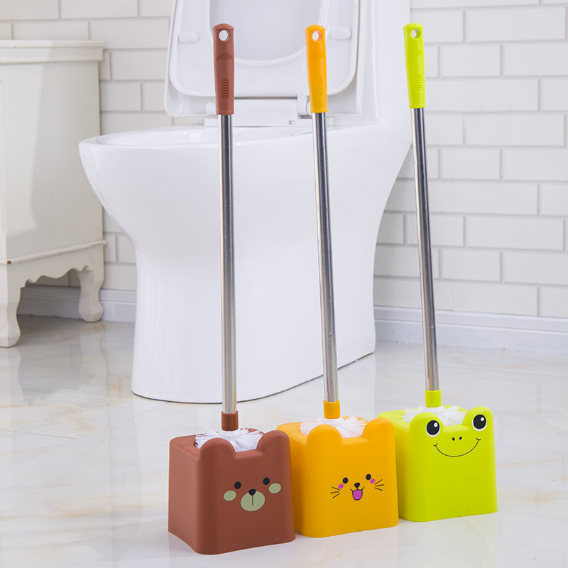 Creative Plastic Stainless Steel Long Handle Cute Cartoon Toilet Brush with Base
