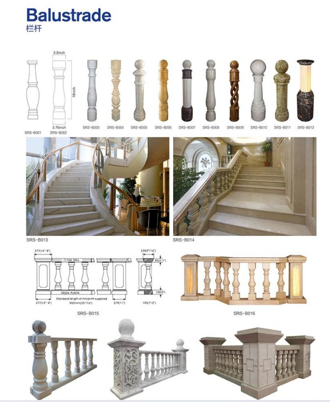Natural Stone Grey/White/Red/Dark Granite/Marble Baluster/Balustrade Price with Railing Handrail