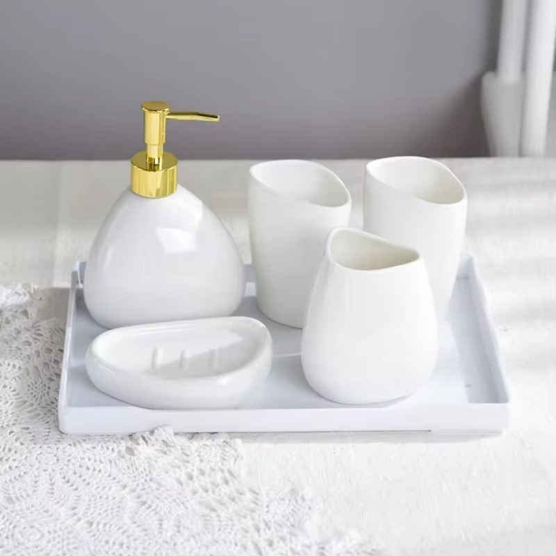 Industry Leading Ceramic Sanitary Ware Modern Minimalist Bath Accessories 5PCS Bathroom Set