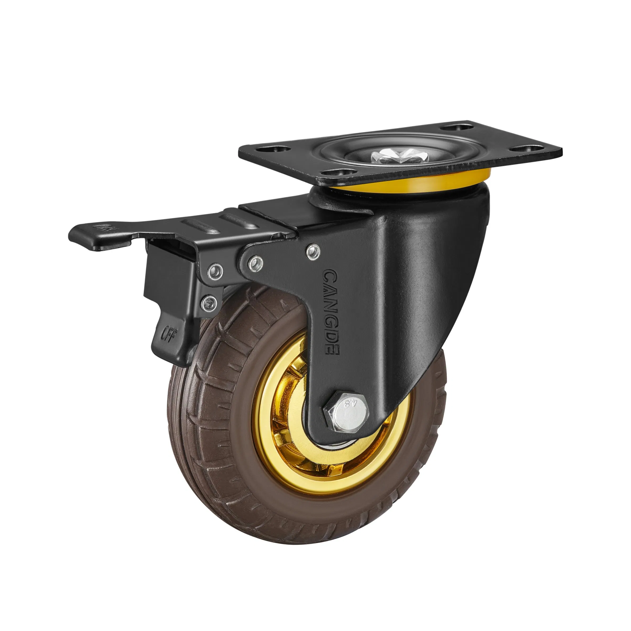 Industrial Medium-Duty Casters Rubber Wheel, Silent Movement, Anti-Vibration Coffee Brown Color