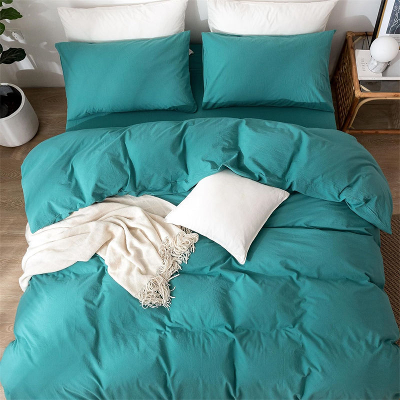 Rescue Equipment Teal All Season Bedding Duvet Cover Set Super Cheap 100% Washed Cotton Linen Like Textured Breathable Durable Dormitory Bedding