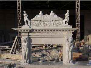China Beige Travertine Stone Surround Mantel Carving Fireplace