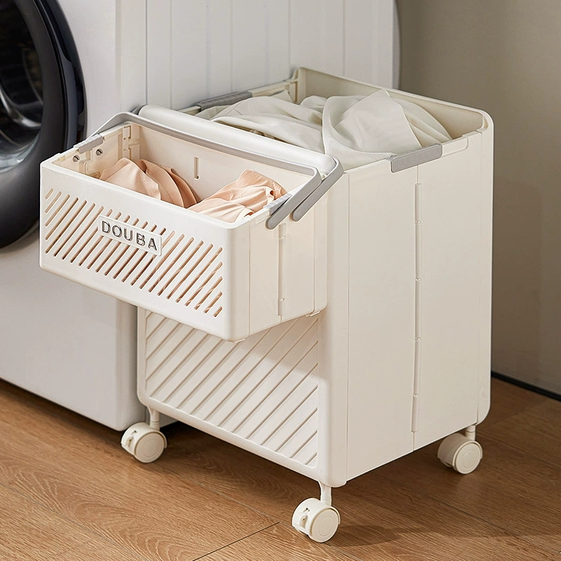 Foldable Laundry Cart with Wheels, Handle, and Lid for Bedroom Use Mi30568