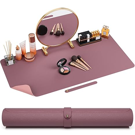Large Leather Table Mat for Makeup Machine Made 31.5X15.7in Vanity Desk Cover Antimicrobial Non-Slip Countertop Protector Home