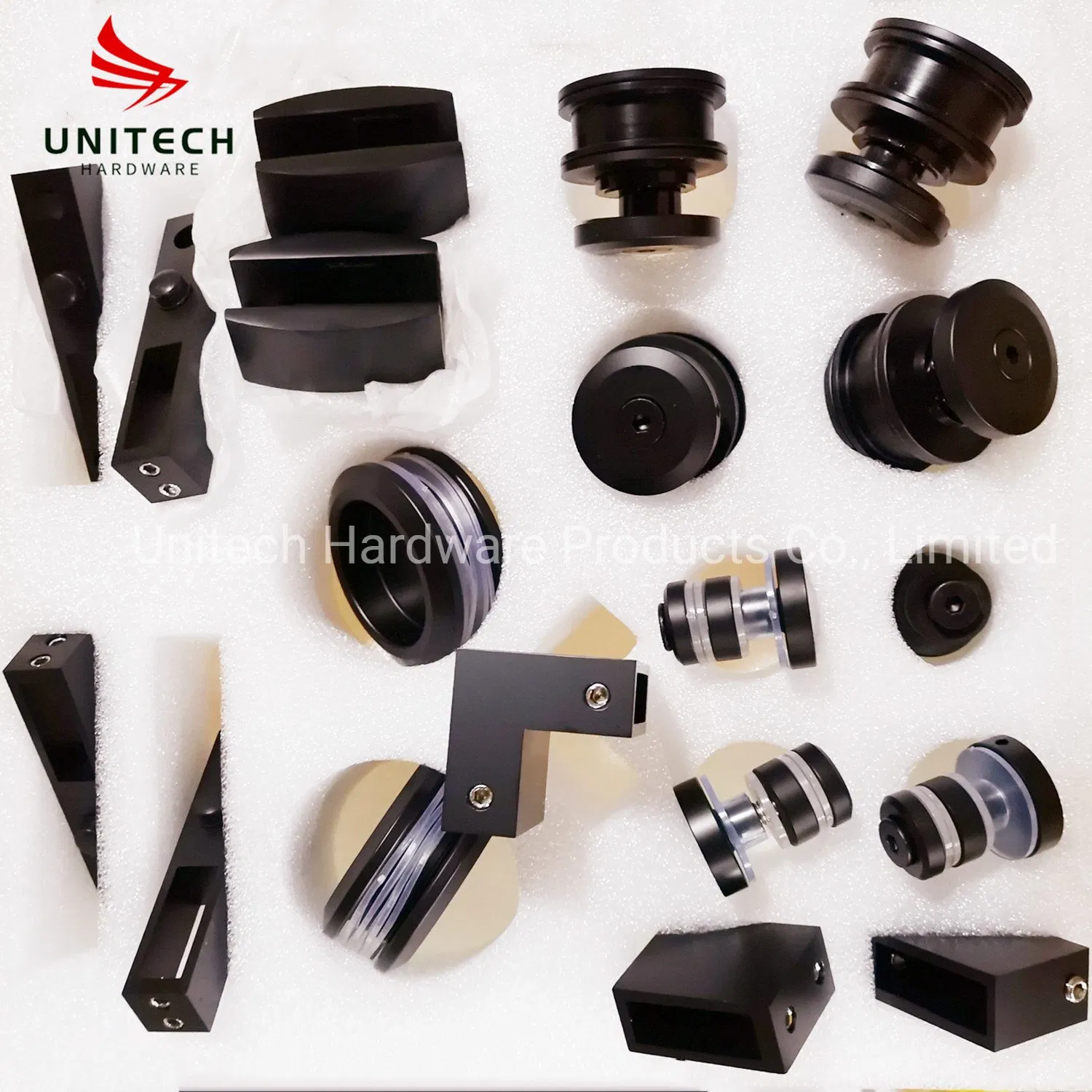 Black Golden Stainless Steel Glass Sliding Door Roller and Clamp Fitting Suit