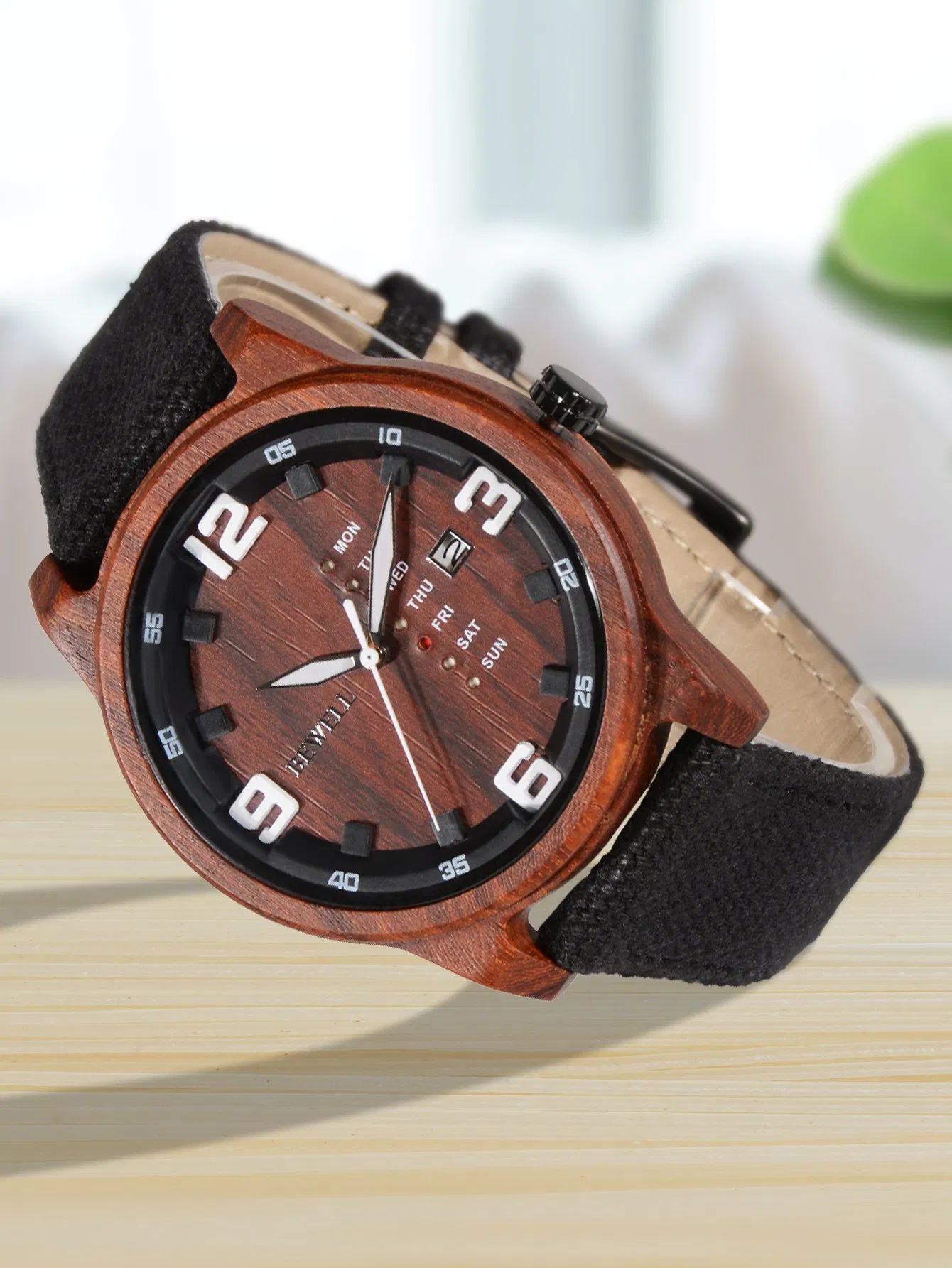 New Men Wrist Watches with Japan Movement Wood Case and Canvas Strap Men Wood Watch