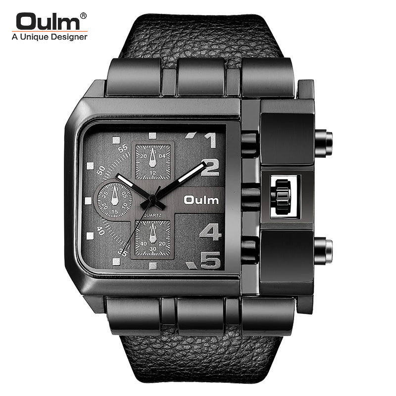Oulm HP3364 Leather Band Men's Fancy Design Casual Waterproof Quartz Watch