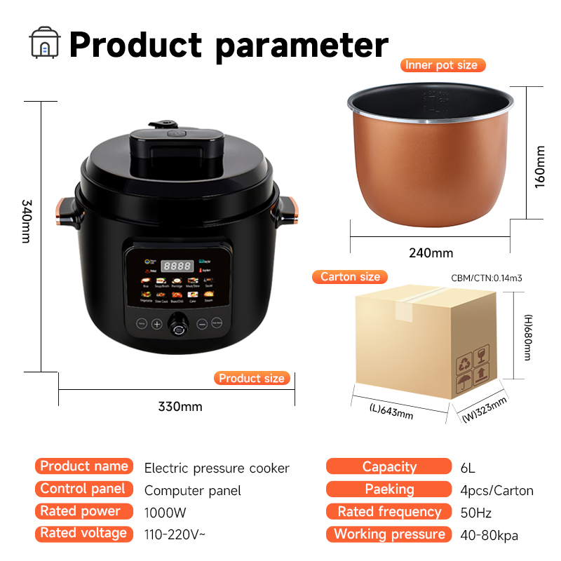 Large Capacity Electric Pressure Cooker 6L 8L 10L for Africa Hotel & Household Use