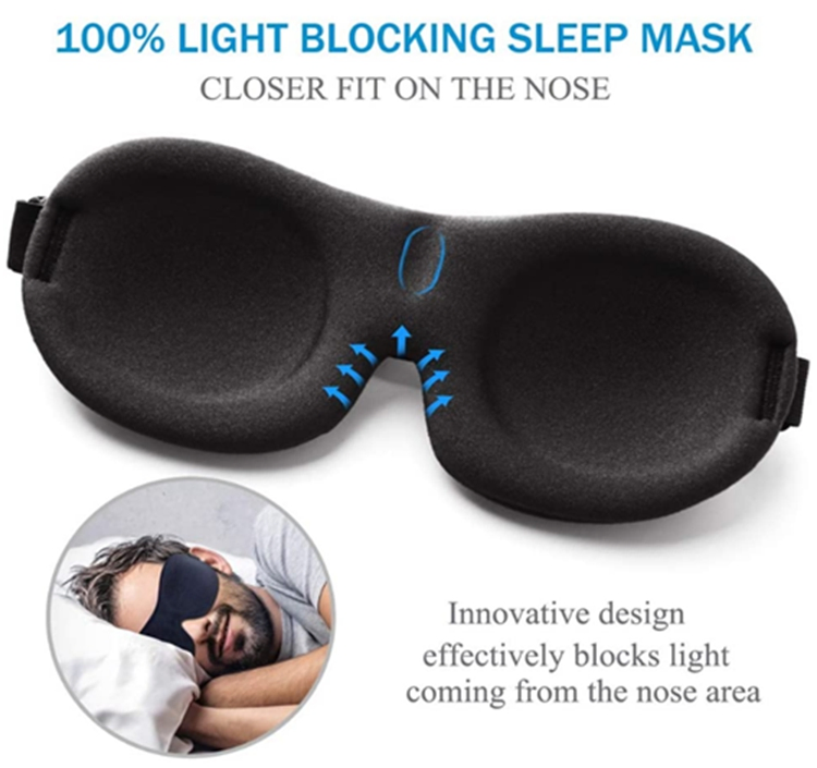 3D Contoured 100% Blackout Eye Mask for Sleeping with Adjustable Strap