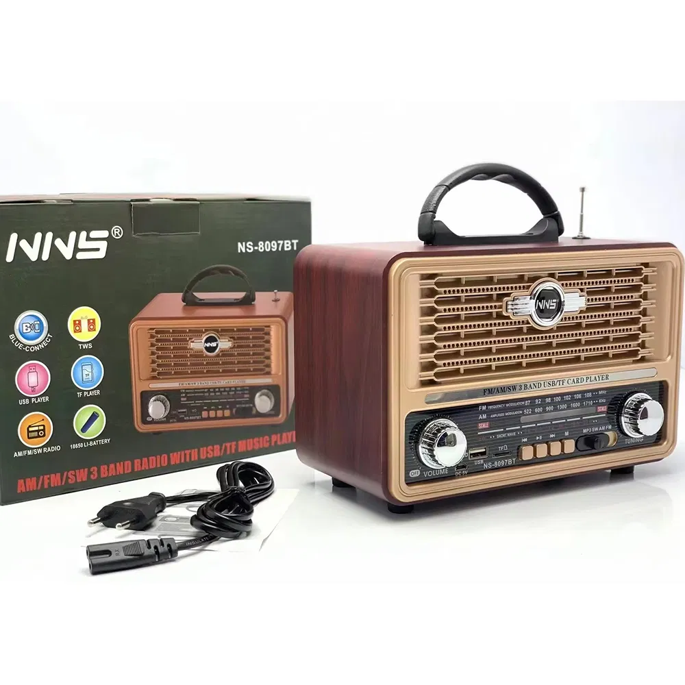 Ретро радио NS-8097BT с Bluetooth, деревянный корпус