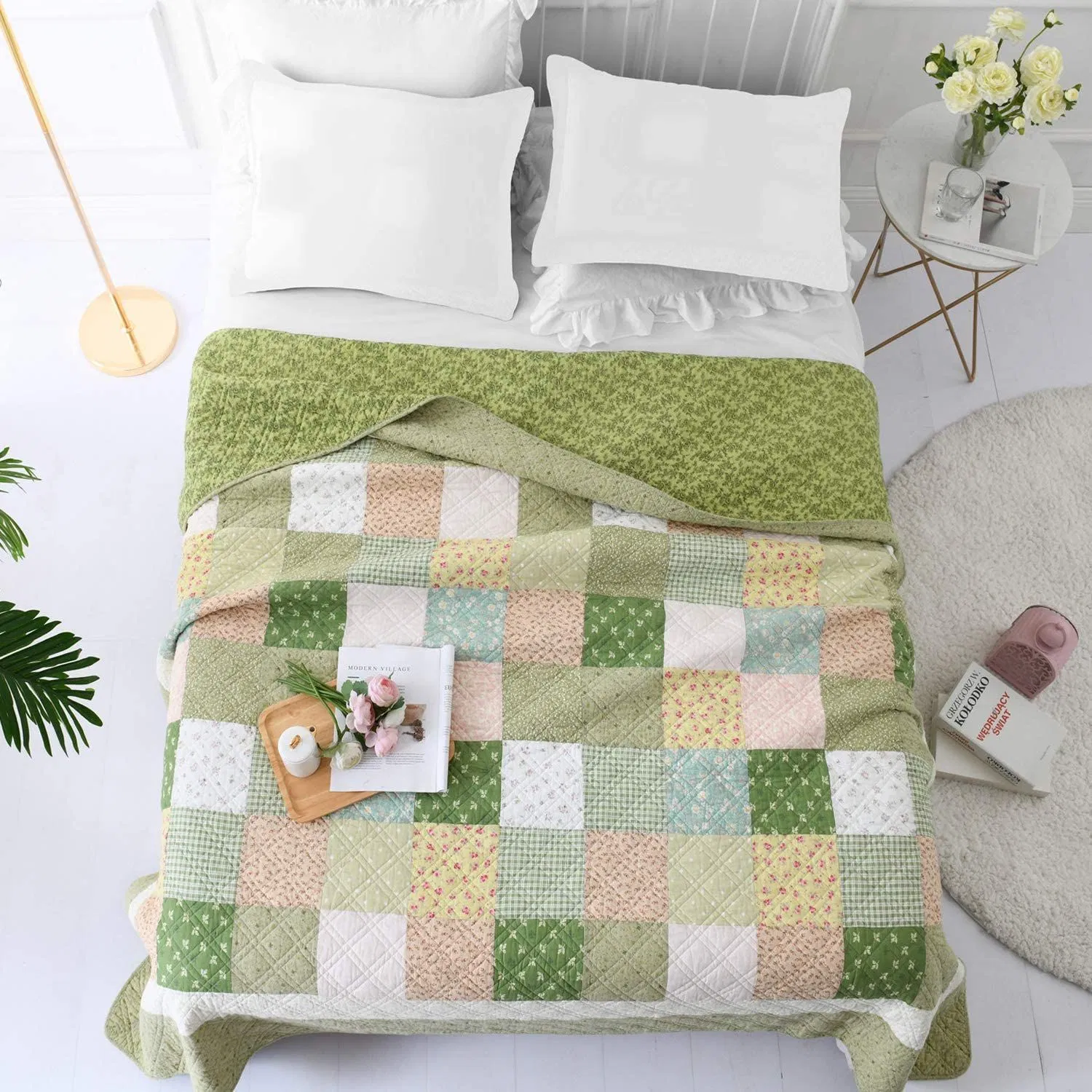 Oversized King Bedspread Quilt Set to The Floor, French Country Patchwork Pattern, Floral Paisley Prints, Beautiful Colors!