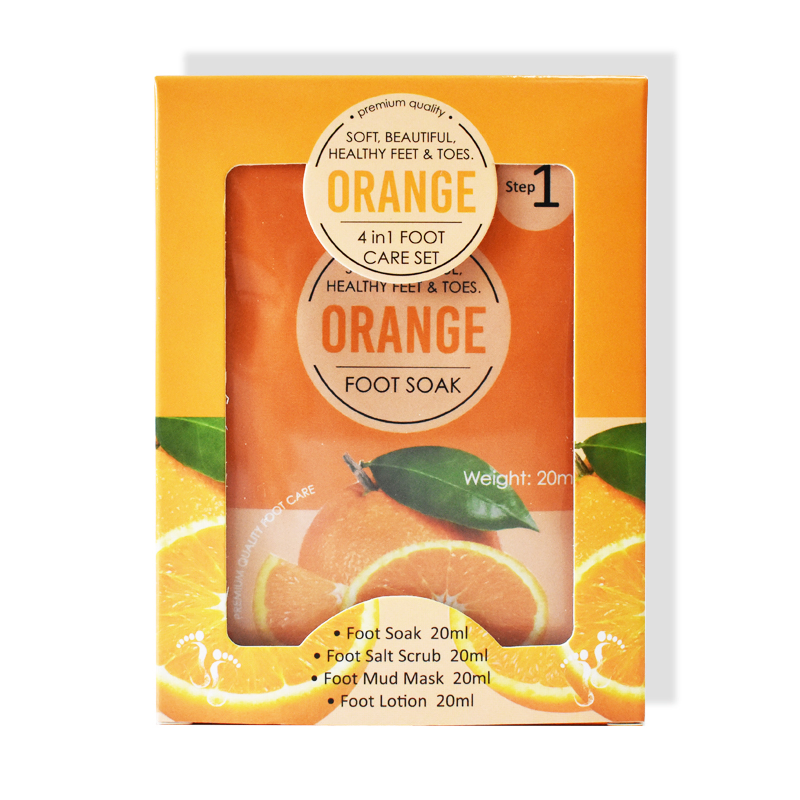 Customize Logo Peeling off Feet Care Set Orange Foot Soak Salt 4 in 1 Pedicure Moisturizing Exfoliating Scrub