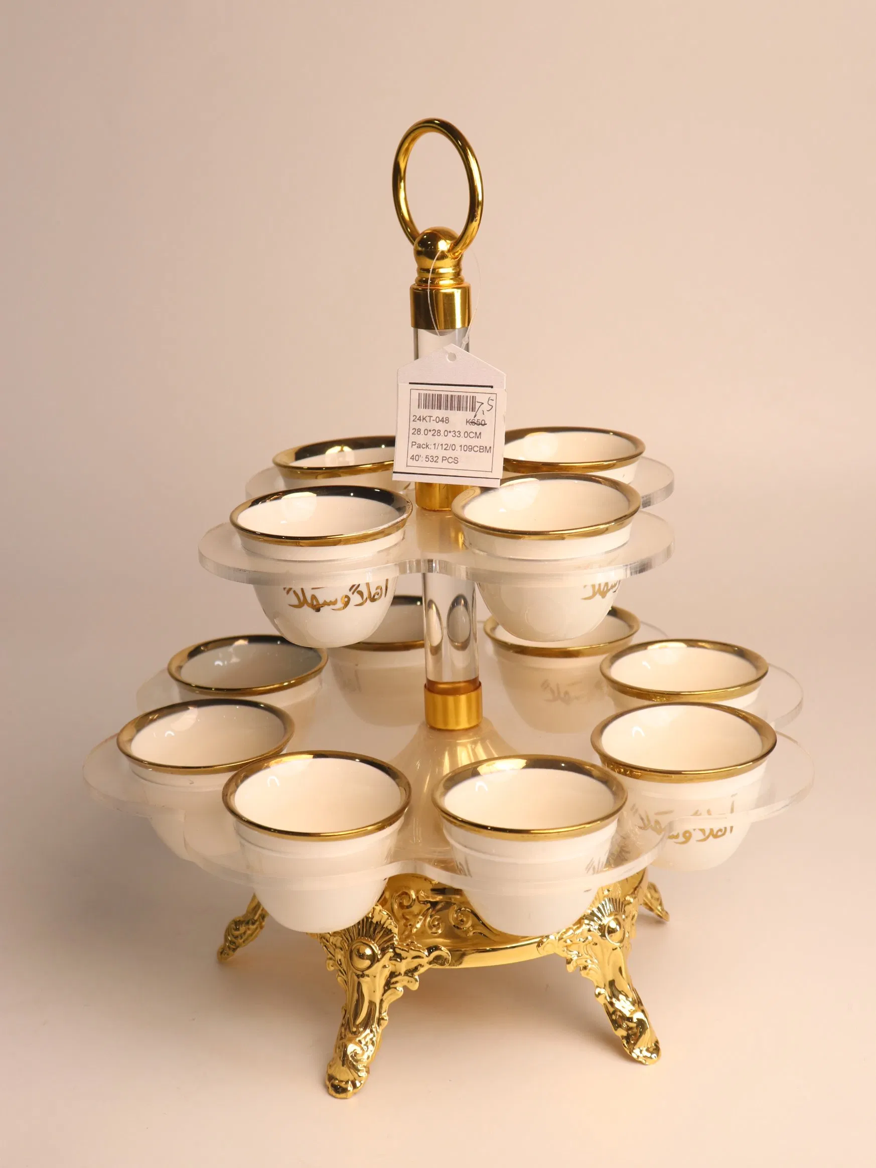 Household Gold-Plated Iron Frame, 12 Ceramic Tea Cup Decoration Set