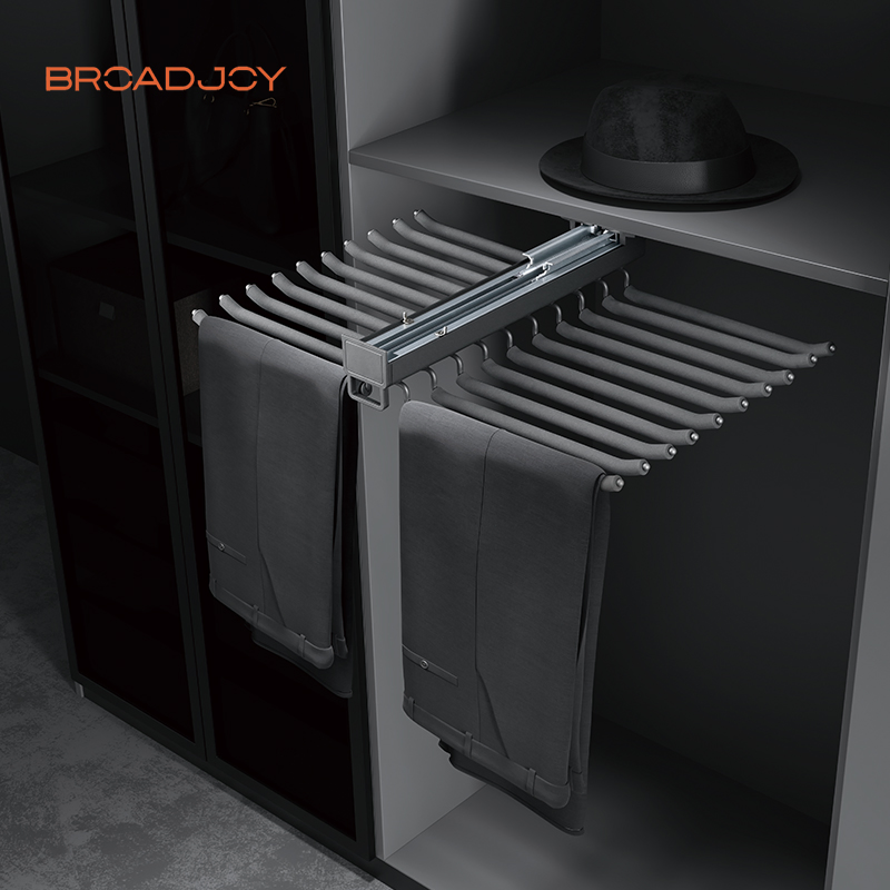 Top Mounted Damped Trousers Storage Rack Hanger Aluminum Closet Organizer Clothing Furniture Wardrobe Sliding Rack