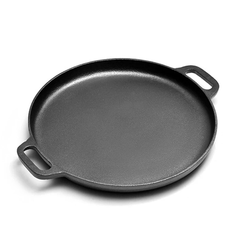14 Inch Cast Iron Baking Pan Pre-Seasoned Round Baking Pan with Dual Loop Handles for Pizza or Baking