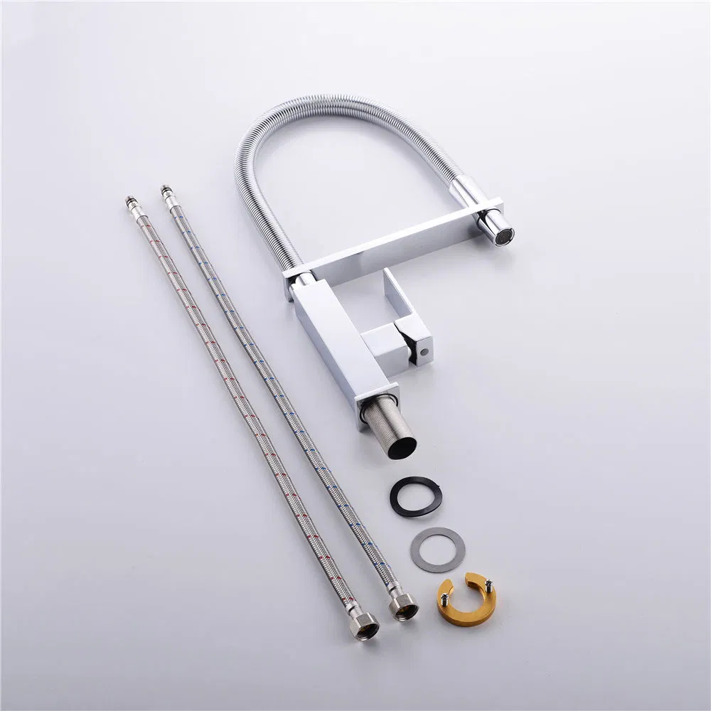 Pull-Down 360 Degree Rotating Stretchable Square Mixer Kitchen Sink Faucets with Sprayer