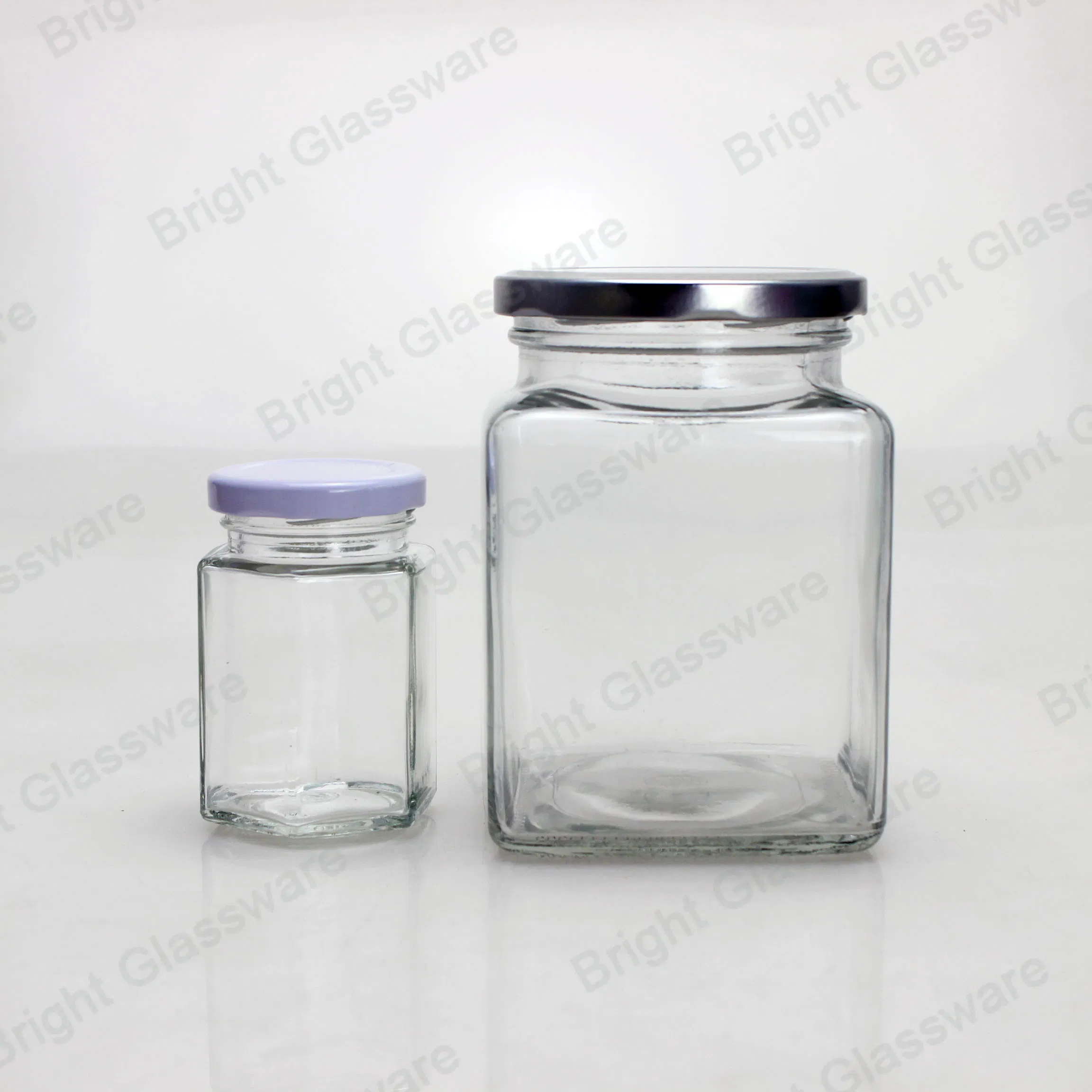 High Quality Clear Square Glass Storage Jars with Metal Lids Wholesale