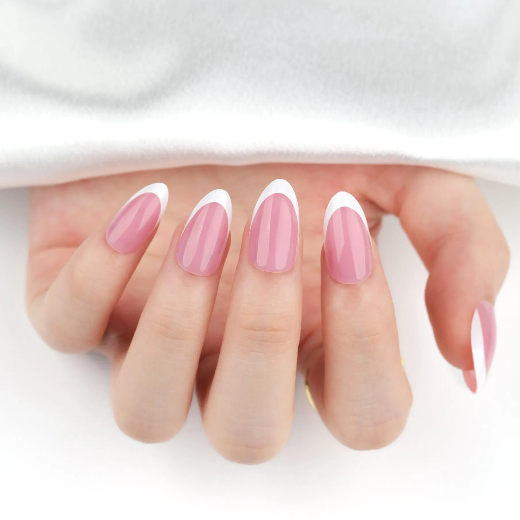 Medium Length French Almond False Nails with Nail Glue