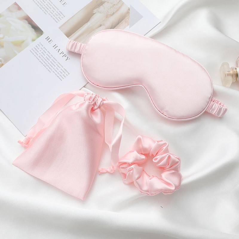Silky Satin Silk Beauty Sleep Set|Soft Sleeping Eye Mask with Hair Scrunchie Headband Pouch Gift