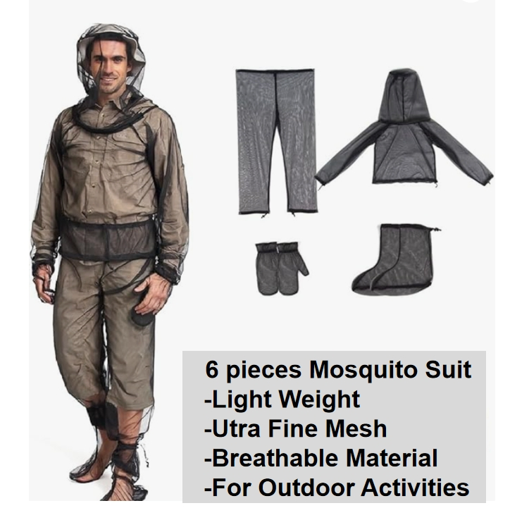 Mosquito Mesh Suit Cloth Top Set with Jacket Hood Mitts Socks Storage Sack - Ultra-Fine Net Mesh Clothing for Fishing Hiking Camping