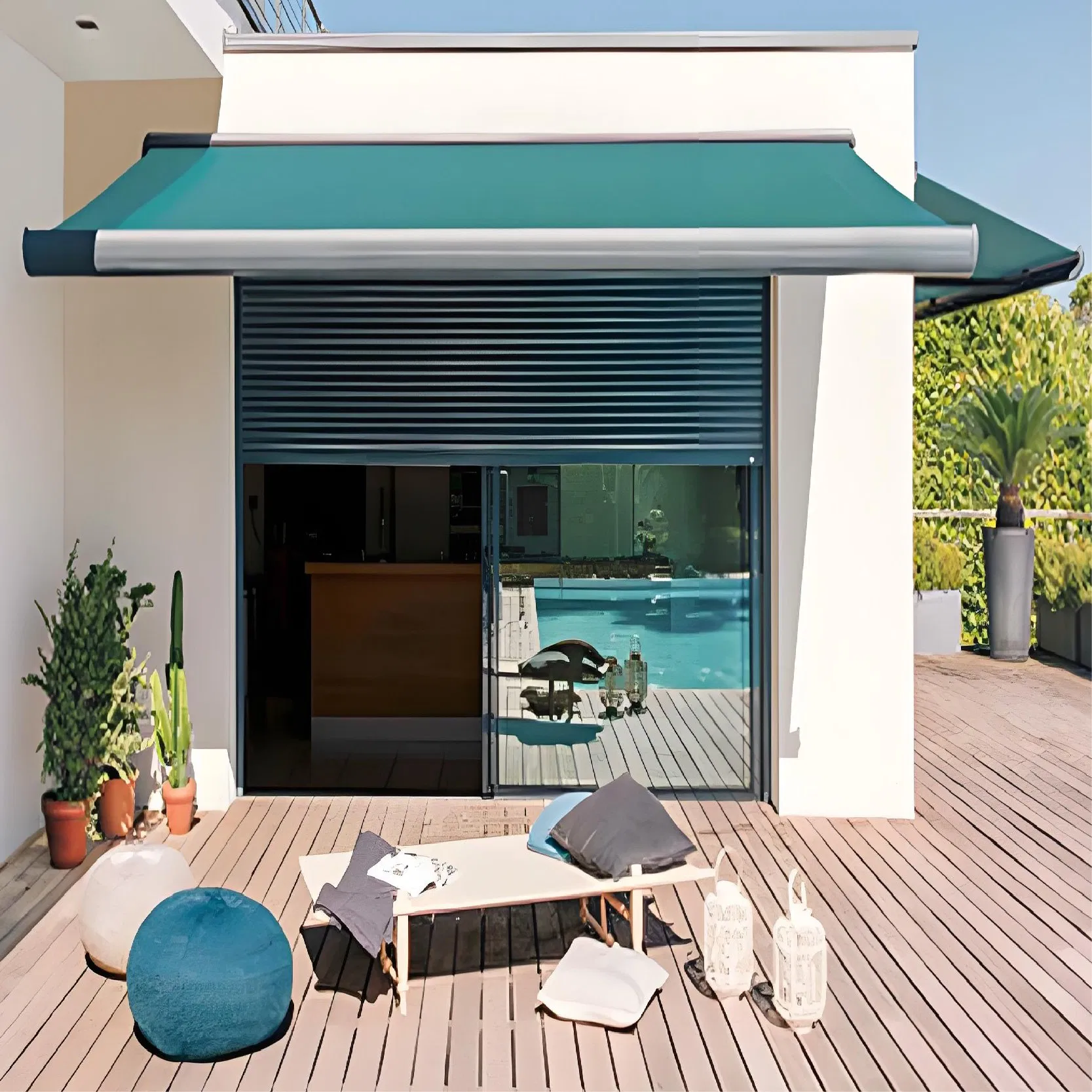 Automatic Electric Retractable Horizontal Sunshade Outdoor Aluminum Portable Motorized Folding Patio Awning PVC Terrace Use