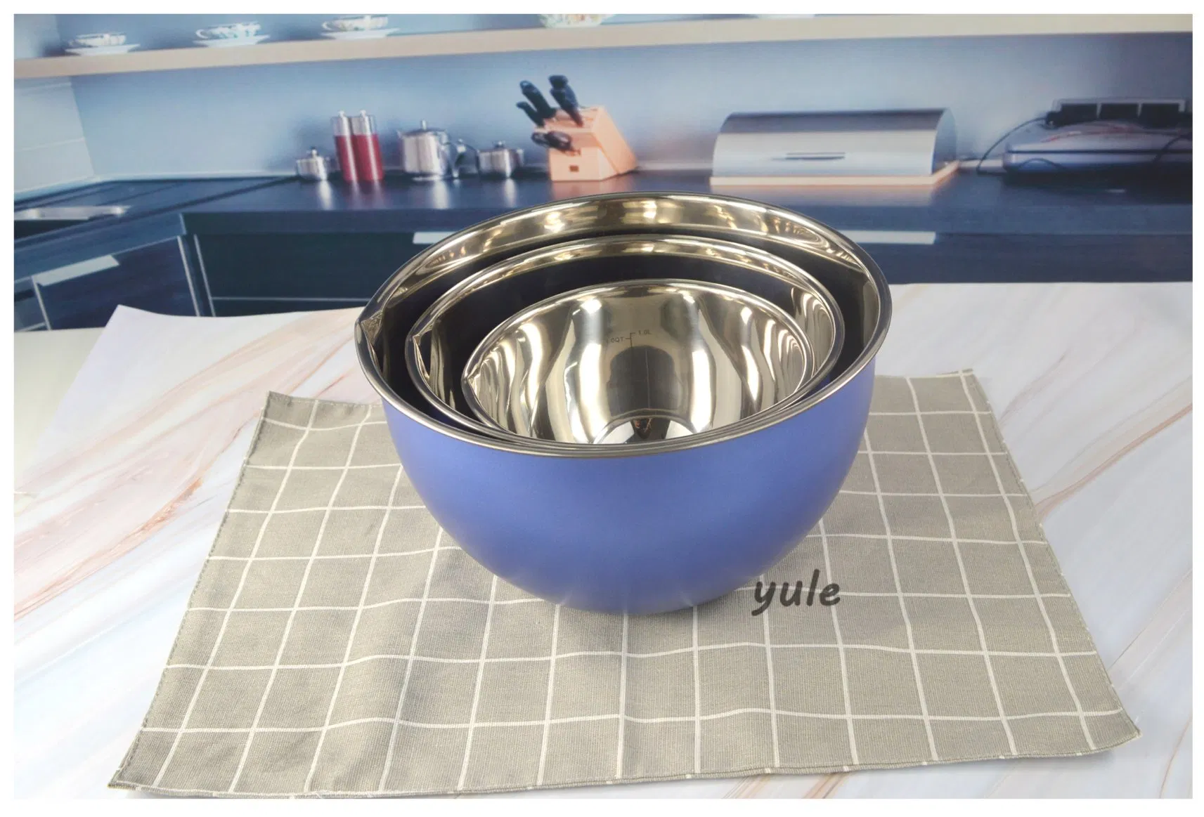 Blue Color Painting Noodle Bowl Storage Fruit Food Serving Foldable Stainless Steel Colorful Coating France Mixing Bowl