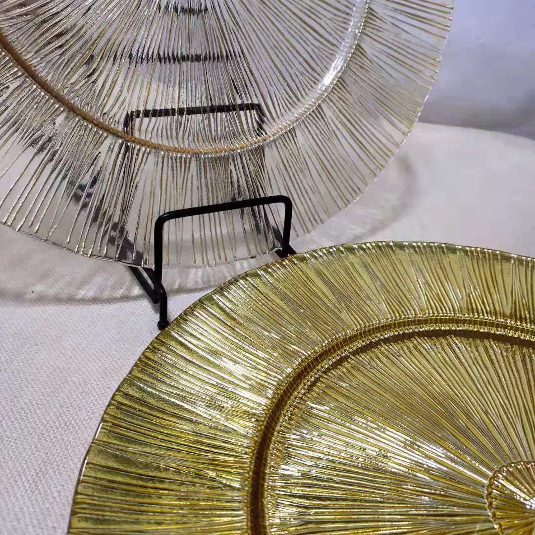 Gold 13 Inch Chargers Dishes Party Plates Glass Charger Plate for Table Decoration