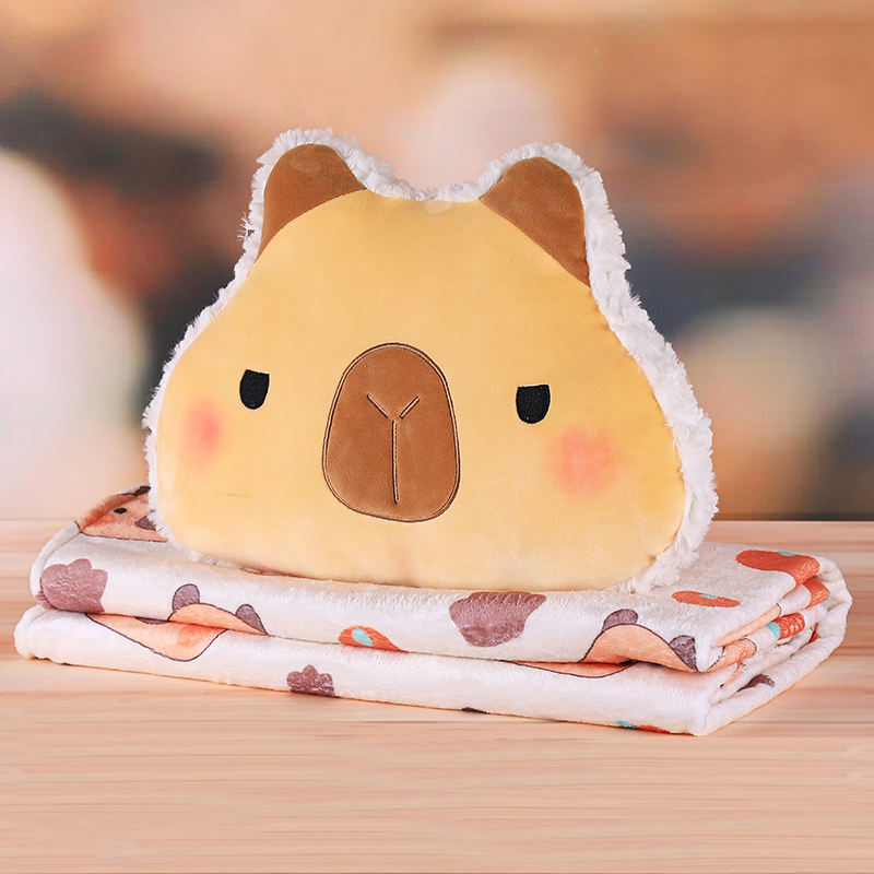 Portable Foldable Blanket 2 in 1 Cartoon Capybara Multi-Functional Throw Pillow
