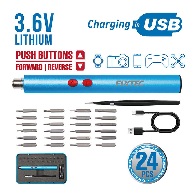 Fixtec Mini Electric Cordless Screwdriver Tool with LED Light 3.6V Rechargeable Multi-Functional Precision Screwdriver Set