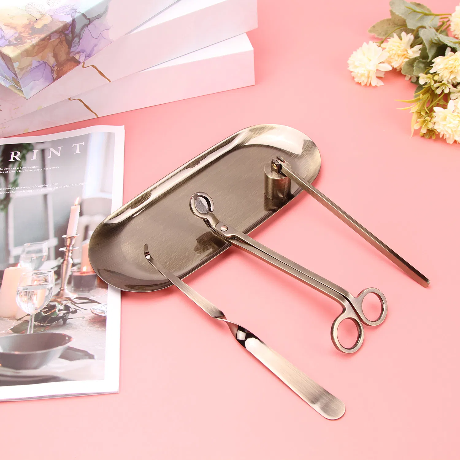 Custom Logo Spray Color Candle Care Kit with Lighter Bronze Wholesale Candle Wick Trimmers