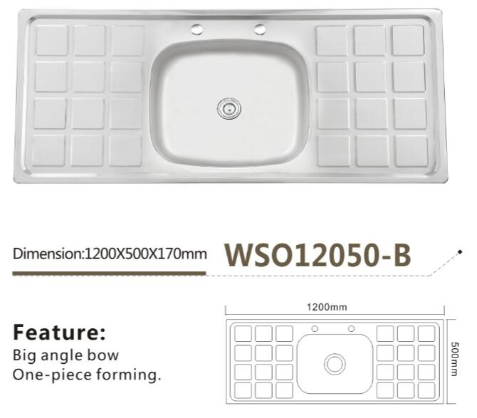 Customized Size Single Bowl Double Drain Board Kitchen Wso12050-B Sink