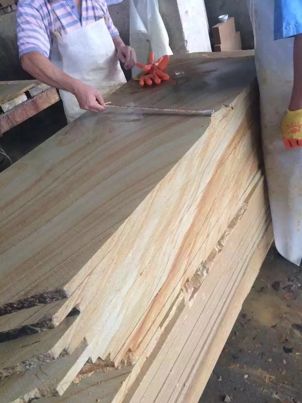 Teak Wood Sandstone Wall Cladding