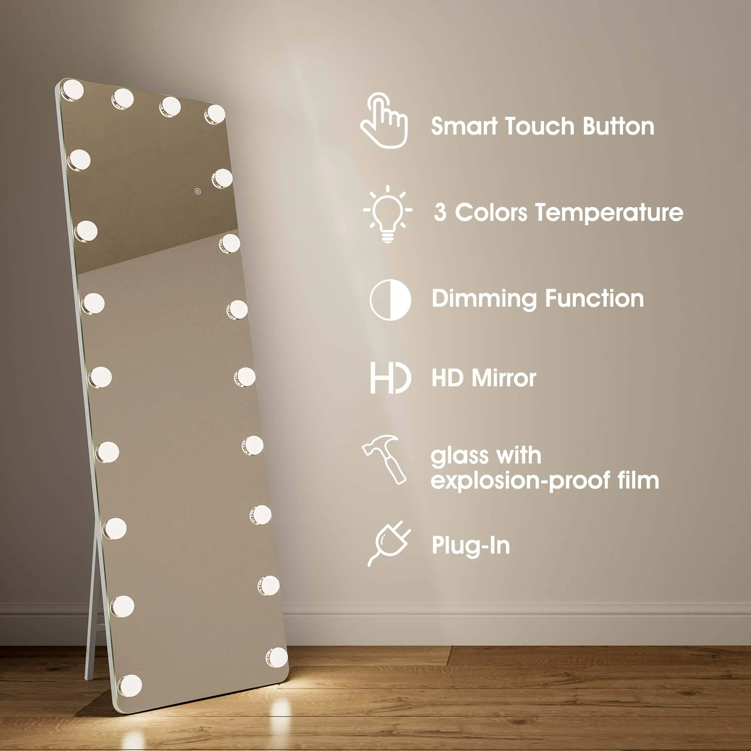 Professional Wall-Mounted LED Vanity Mirror - Modern Vertical Dressing Table for Salon & Home Use - Hollywood Style Wholesale Makeup Mirror