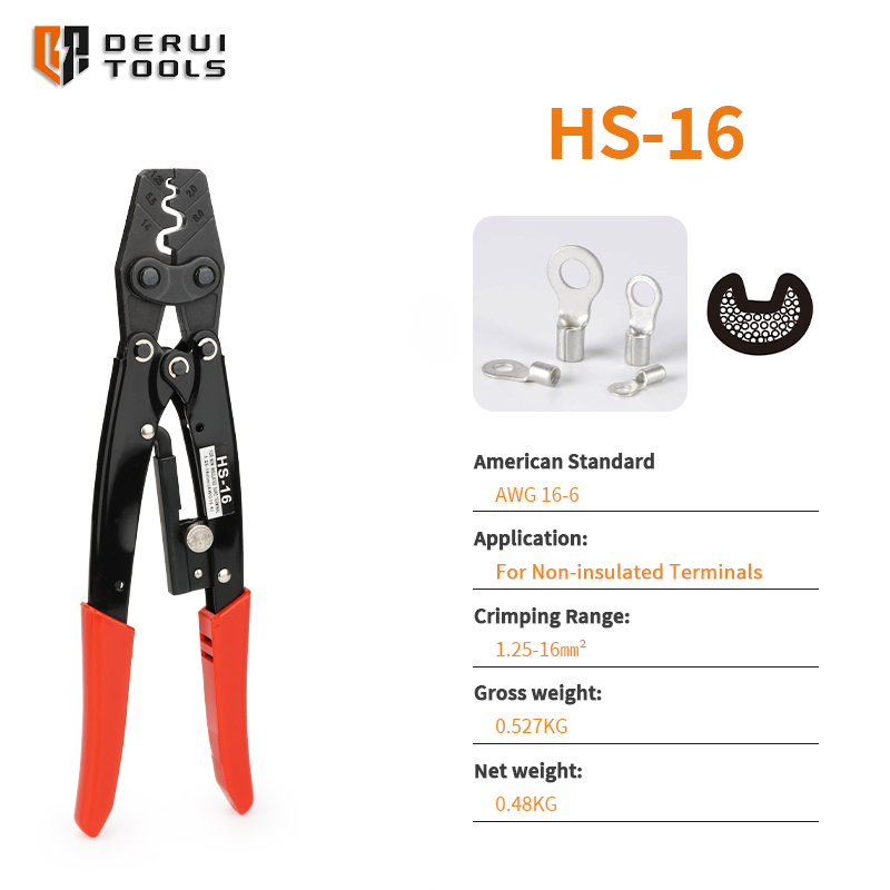 HS-16 Ratchet Wire Crimper Hardware Tool, Non-Insulated Terminals Crimping Plier