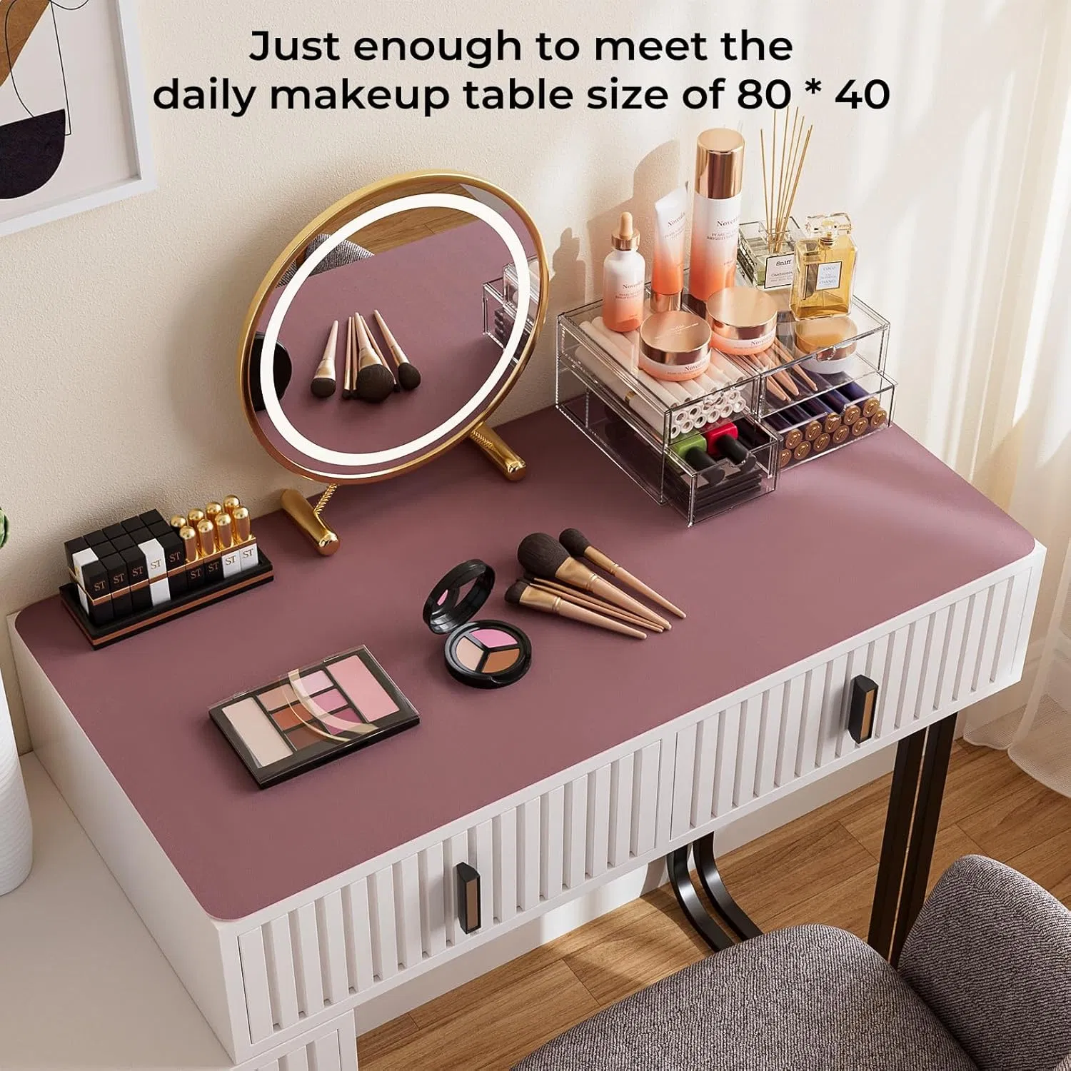 Large Leather Table Mat for Makeup Machine Made 31.5X15.7in Vanity Desk Cover Antimicrobial Non-Slip Countertop Protector Home