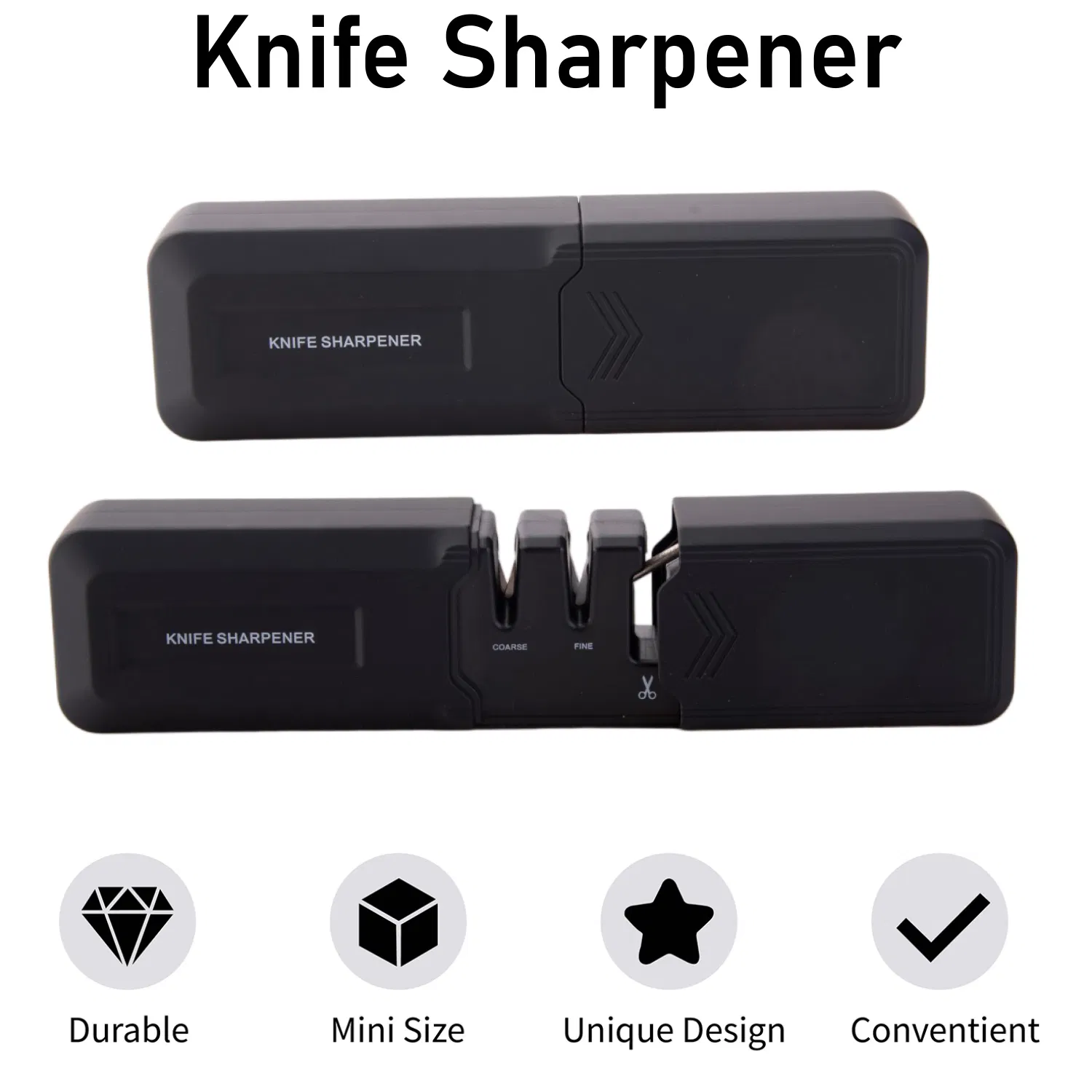 Retractable Knife Sharpener 3 Stage Coarse Fine Scissor Non-Slip Ergonomic Compact Travel-Tool