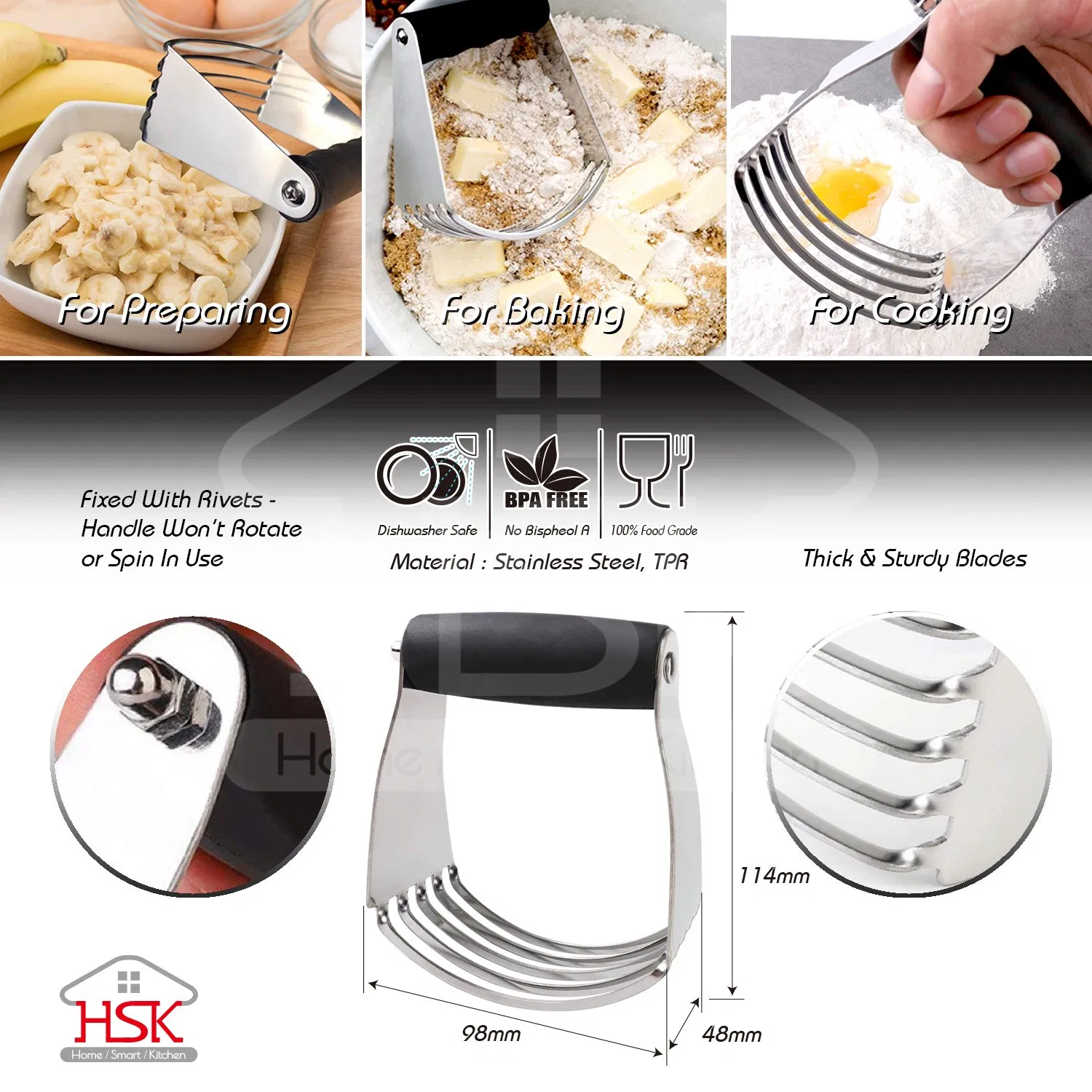 Stainless Steel Dough Blender Pastry Cutter Baking Tool