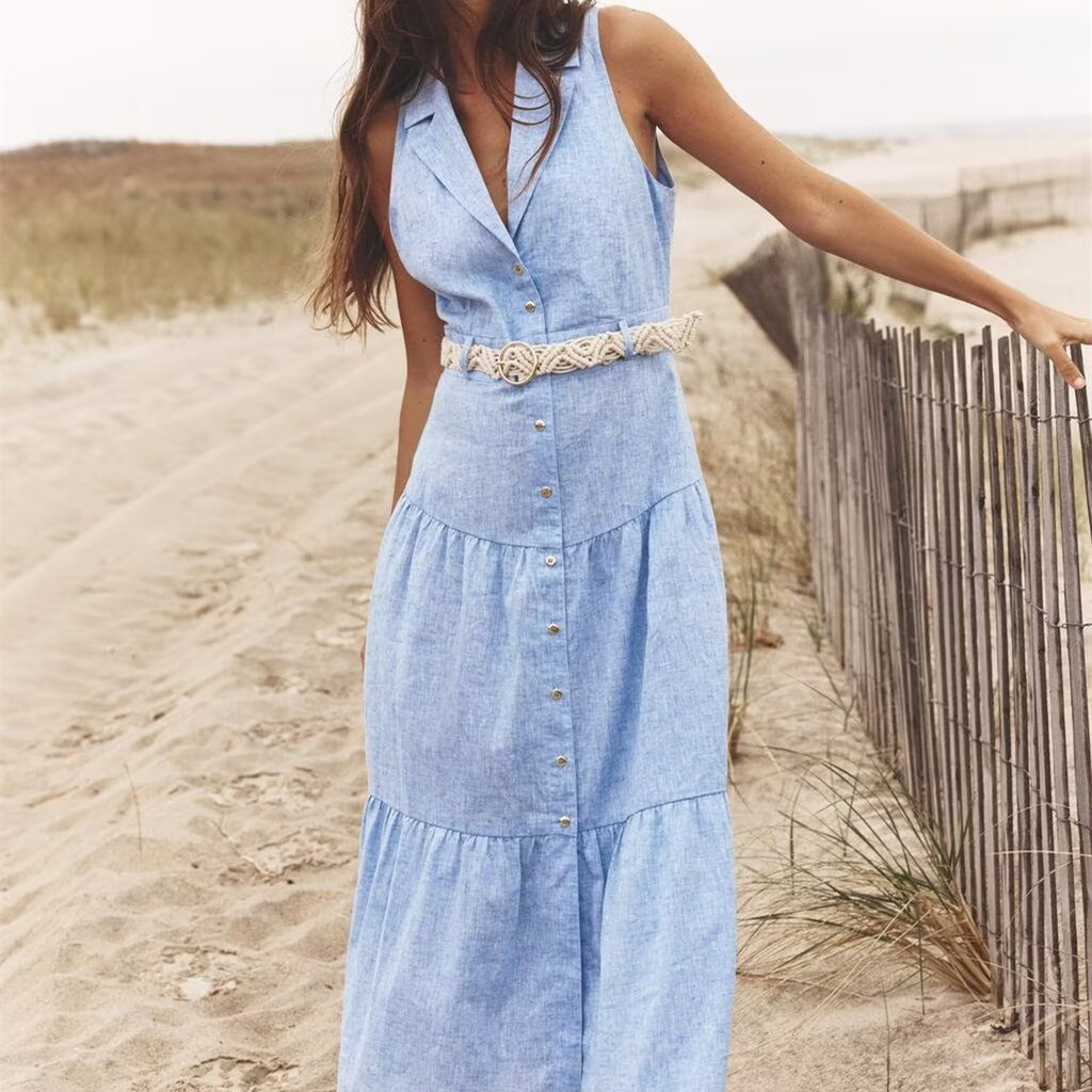 Платье женское летнее миди приталенное с поясом