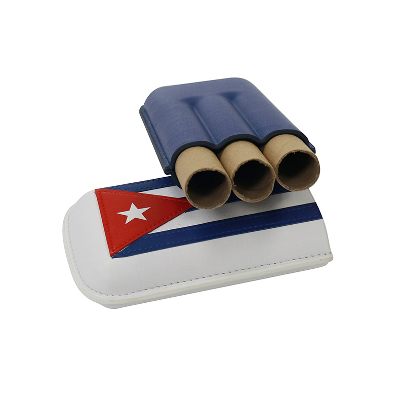 Three-Piece Portable Cowhide Leather Moisture-Proof Cigar Storage Holder Cases