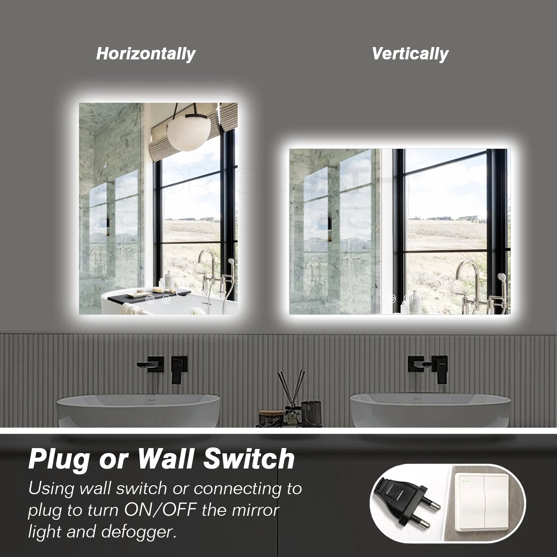 Ortonbath LED Mirror Lighted Bathroom Mirror, Anti Fog Acrylic Backlit Vanity Mirror with Lights, IP54 Waterproof Dimmable Makeup Mirror Horizontal/Vertical