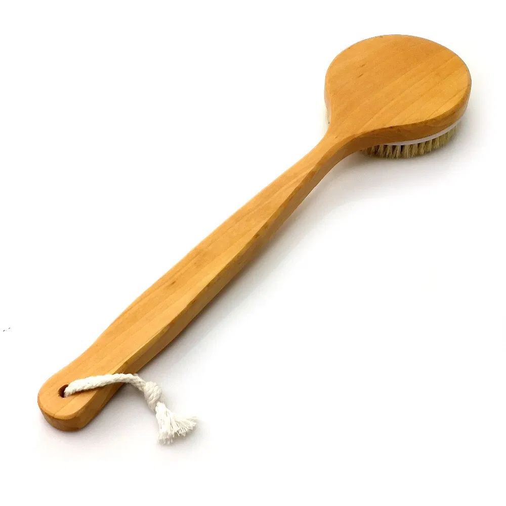 Premium Wooden Long Handle Body Scrubber Dry Bath Brush with Massage Heads for Back Scrubber and Massage