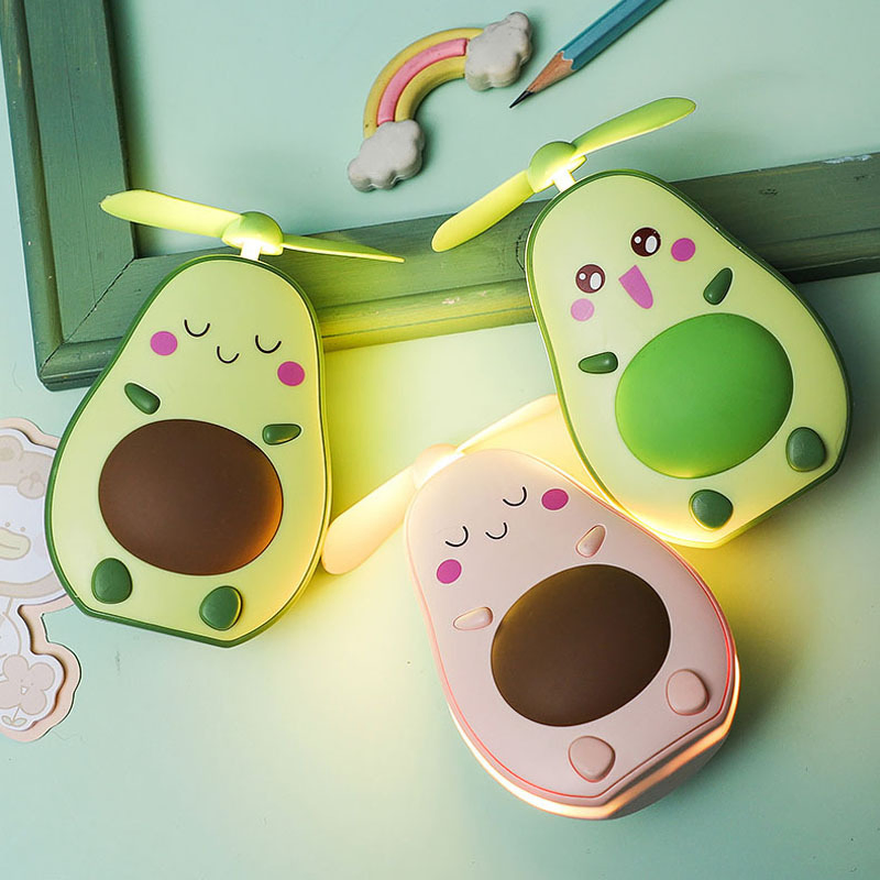Portable Handheld Beauty Mirror LED Makeup Mirror with Soft Cute Avocado Fan