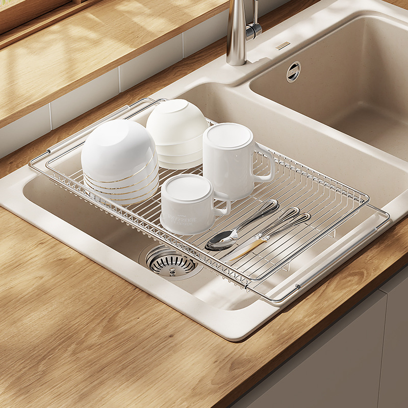 Expandable Dish Drainers Stainless Steel Drying Rack Space-Saving Kitchen Dish Drainers