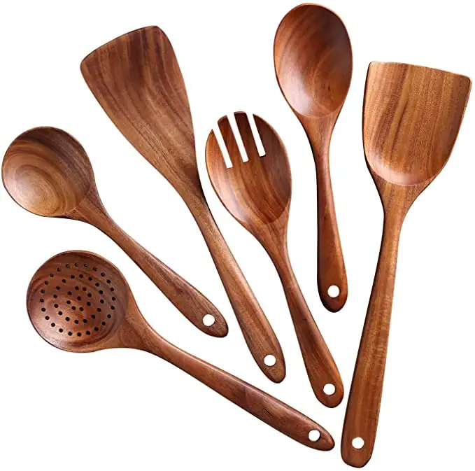 Hot Selling Convenient Kitchen Tool Fork and Spoon Set Wood Spatula Salad Mixing Tools Teak Set