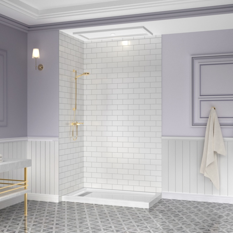 Stainless Steel Drain Cover White Rectangle Bathroom Acrylic Shower Tray with Drain