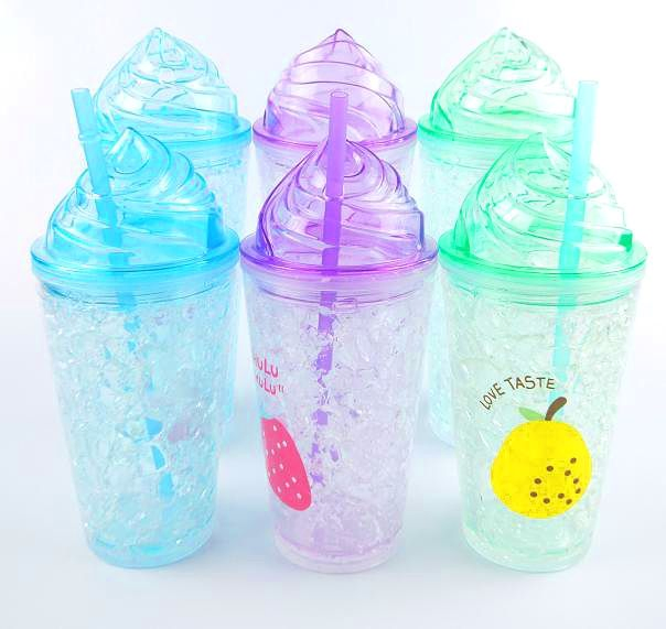 Glitter Dust Double Walled 400ml Plastic Transparent Straw Bottle