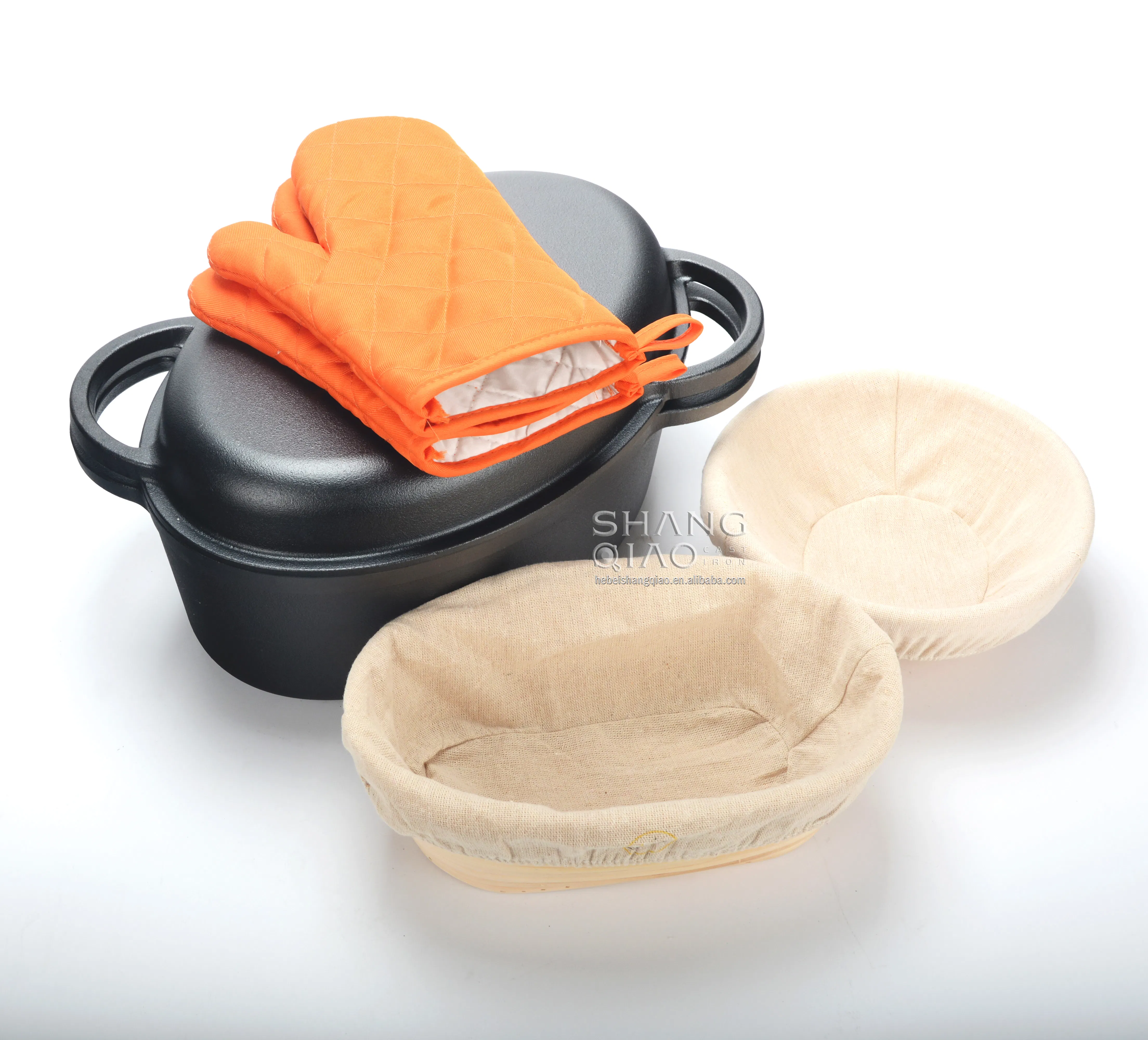 Чугунный овальный комбо-котелок с корзиной для расстойки